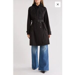 Rebecca Minkoff Water Repellent Trench Coat Removable Bib Hoodie Blk XS NEW $298